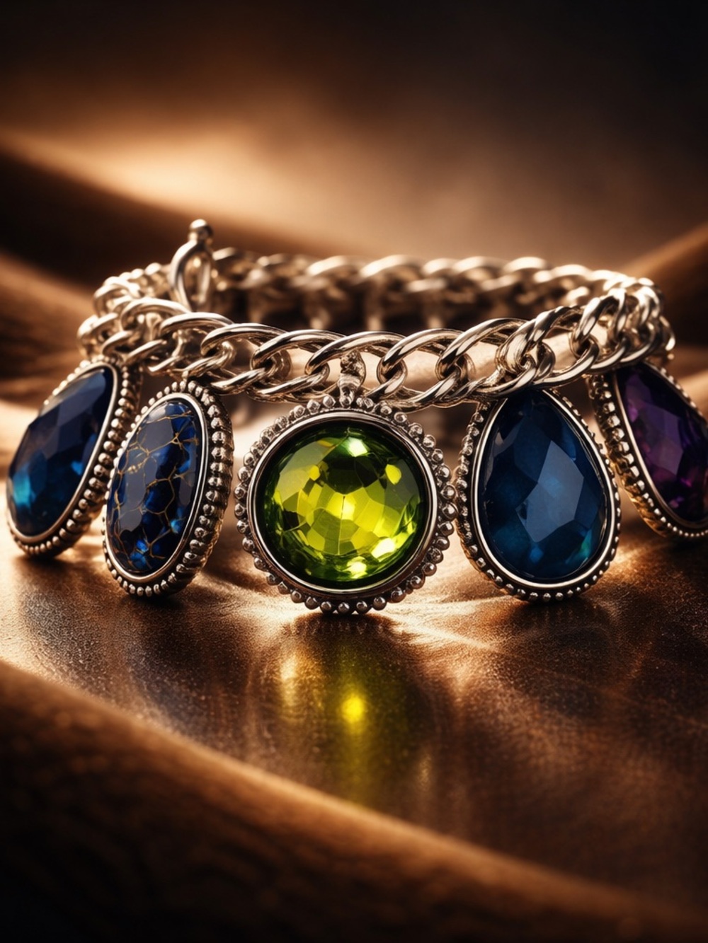 Silver Tone Chunky Colorful Charm Bracelet - Picture 4 of 12
